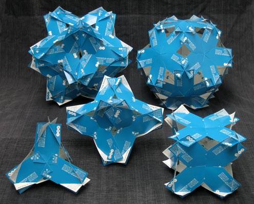 The 5 platonic solids made from business cards